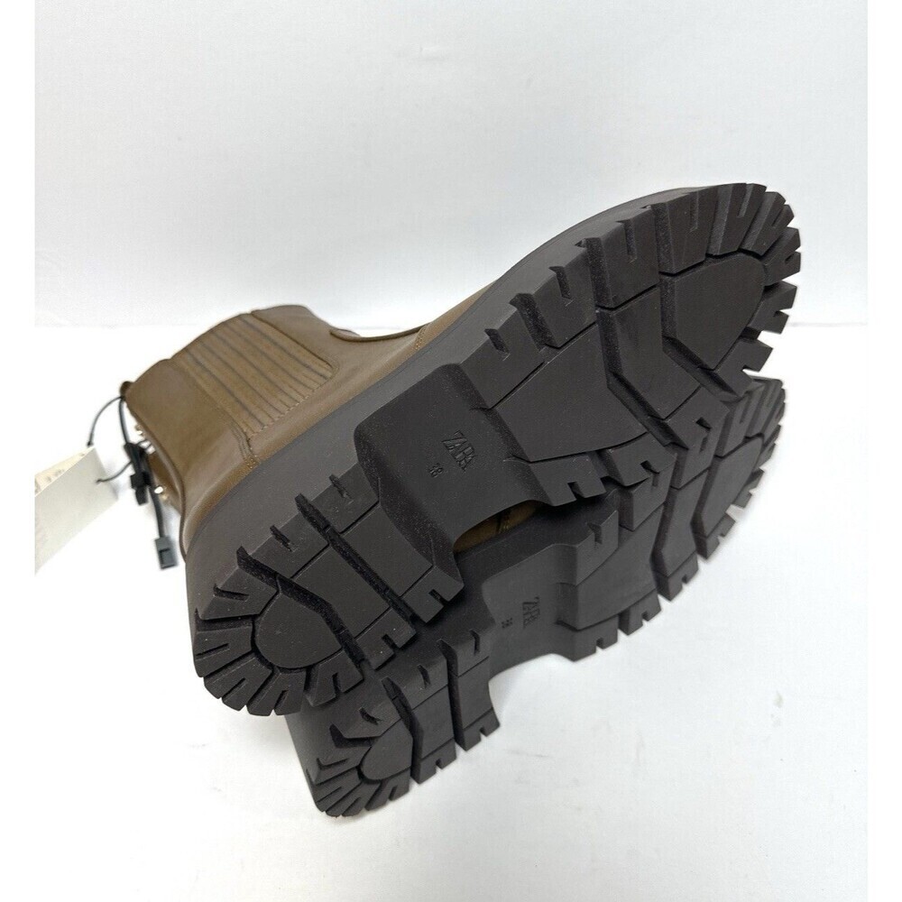 ZARA Chunky Chelsea Boots Brown Faux Leather Lug Sole Women’s US 7.5 /EU 38 New - Picture 7 of 8